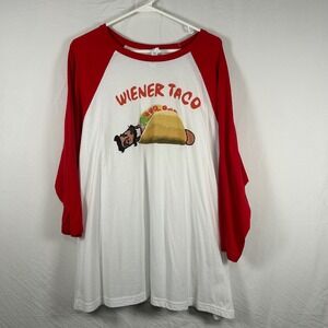Bella + Canvas Raglan Shirt Mens 2XL White Red Wiener Taco Graphic Tee